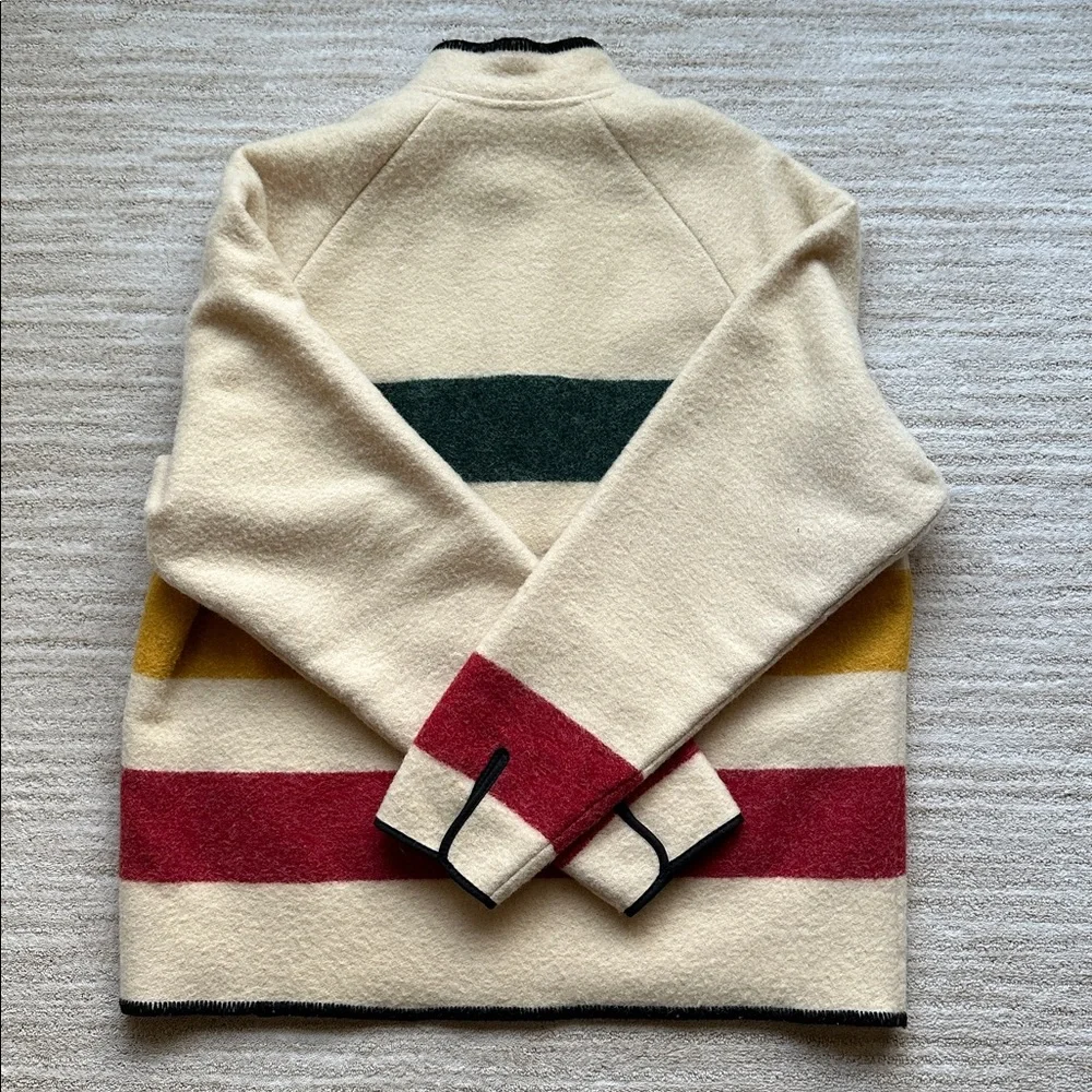 Woolrich Hudson Bay Stripe Pullover Sweater Womens Beige Snap 70s 80s USA Large - Picture 4 of 15